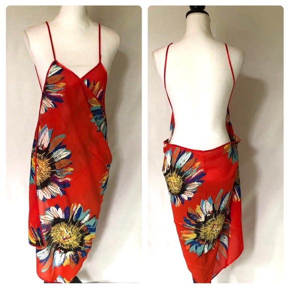 Orange Floral Chiffon Swim Wrap Sarong Cover Up - Picture 3 of 4